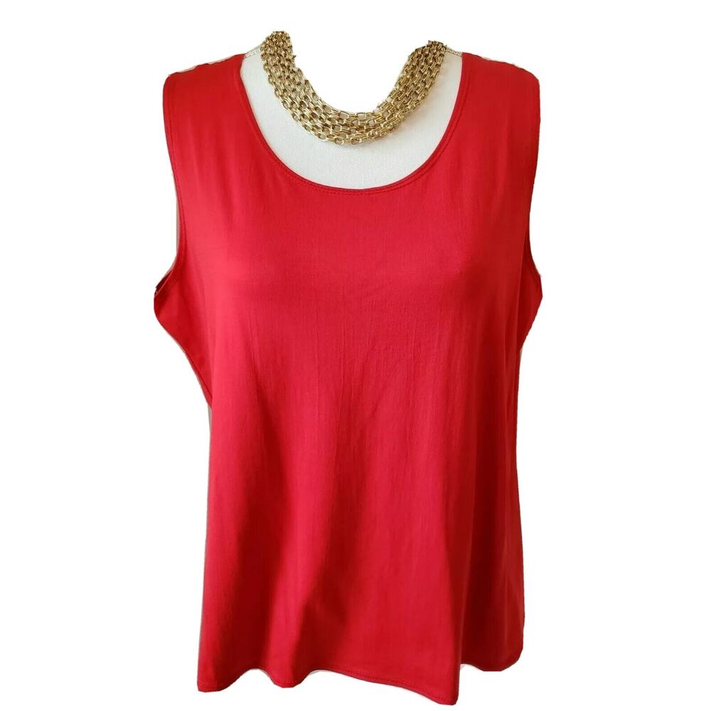 Elementz Womens Red Crew Neck Tank Top Stretch Knit Cami Sleeveless Blouse XL